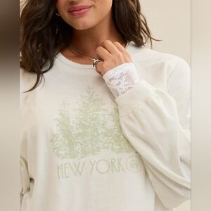 🪷 NWT Aerie Cozy Long Sleeve Oversized Boyfriend T-Shirt In Soft Muslin, L